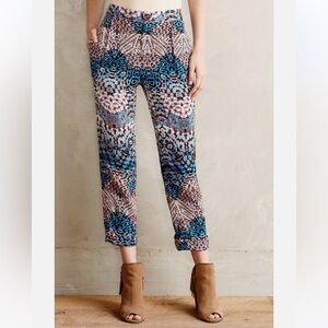 Anthropologie Elevenses Lanikai Printed Trousers High Rise Size 4